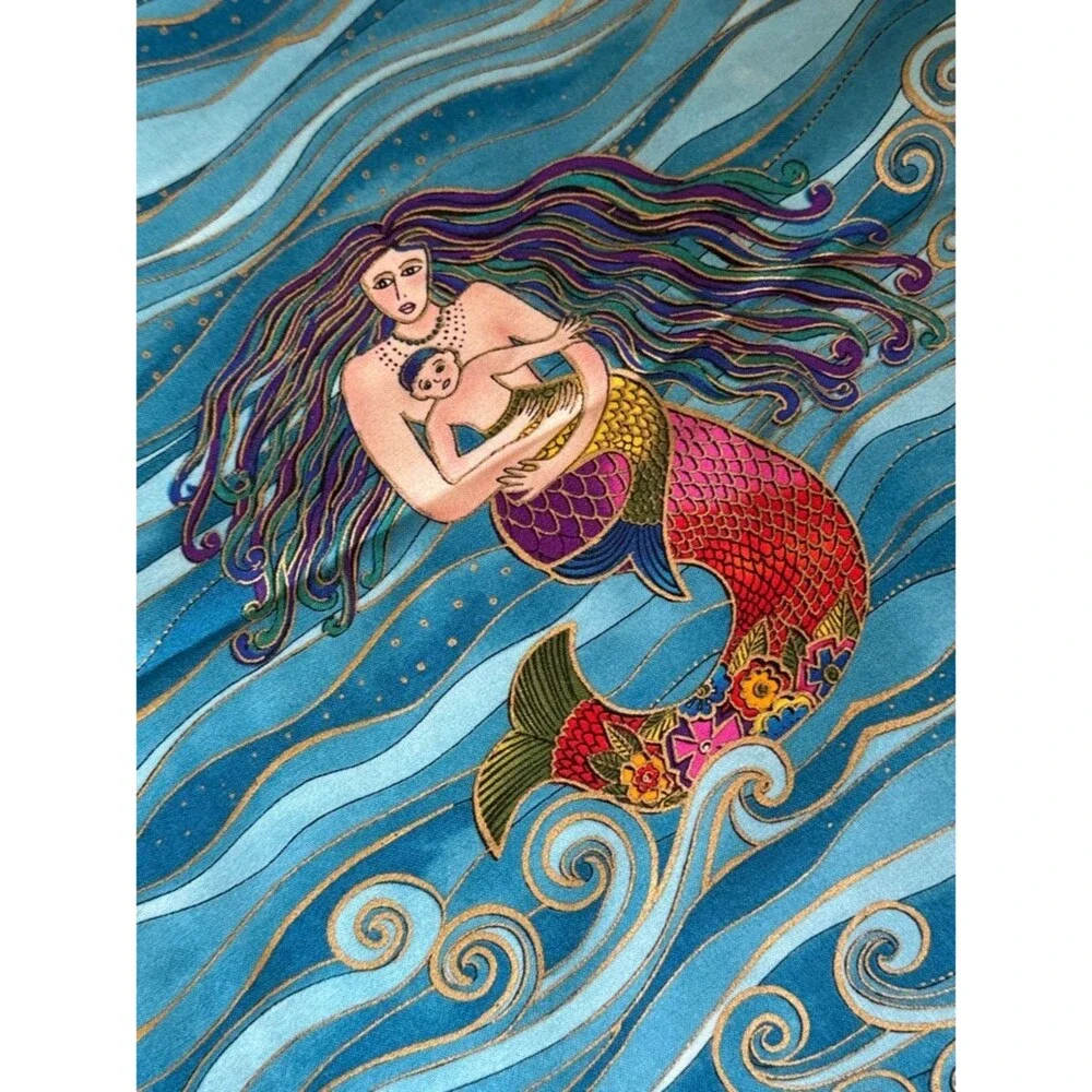 Ocean Songs by Laurel Burch Teal Mermaid Cotton Fabric 2 yards